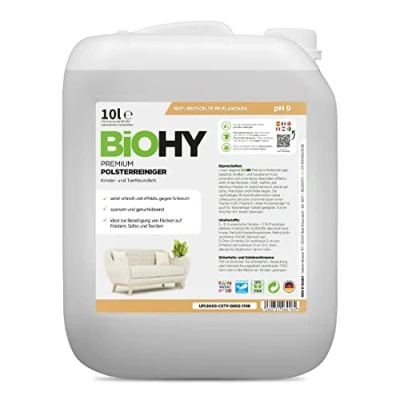 Abbildung von BiOHY Premium Polsterreiniger (10 Liter Kanister) Bio Konzentrat für Polstermöbel, Sofas, Teppiche &amp; Textilien Nasssauger andere Geräte geeignet geruchslösender Fleckentferner
