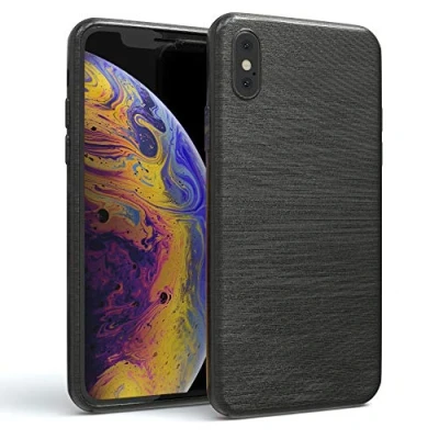 Abbildung von EAZY CASE Hülle kompatibel mit iPhone X/XS Schutzhülle Silikon, gebürstet Slimcover in Edelstahl Optik, Handyhülle, TPU Hülle/Soft Case, Backcover, Silikonhülle Brushed, Anthrazit