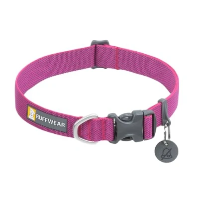 Abbildung von RUFFWEAR Hundehalsband Hi &amp; Light, ultrastark und leicht, Starkes Tubelok Gewebe, Aluminium Leinenbefestigungsring Schnalle, stilvolles Halsband, Alpenglow pink, 28 36cm