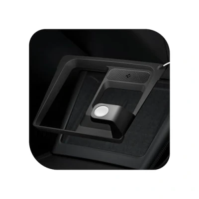 Abbildung von Spigen Tesla Model 3 Highland 2024 Mittelkonsole in 1 Organizer, Kabellose Ladung Hub Aufbewahrung Station, Einfache Ladekabelordnung, Entwickelt für Zubehör Carbon Edition