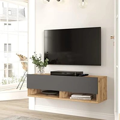 Abbildung von en.casa TV Schrank »Laitila« Hängeboard 100x31,5x29,5cm Eiche rustikal/Anthrazit