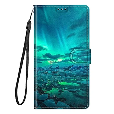 Abbildung von Everainy Kompatibel für Xiaomi Redmi 13C/13 C/Poco C65 Hülle Silikon Leder Flip Case Cover Tasche Kartenfach Kickstand Muster Motiv Klappbar Magnetisch Hüllen Stoßfest Handyhülle (grün)