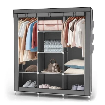 Abbildung von Intirilife Kleiderschrank (1 St) Stoffschrank mit Kleiderstange Fächern und Seitentasche