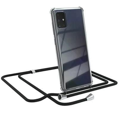 Abbildung von EAZY CASE Handykette kompatibel mit Samsung Galaxy A71 Handyhülle Umhängeband, Handykordel Schutzhülle, Silikonhülle, Hülle Band, Stylische Kette für Smartphone, Schwarz