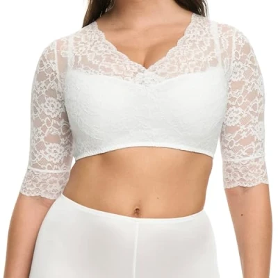 Abbildung von Susa Damen 5568 Wiesn Zauber Dirndl Bluse halbarm, Durchscheinend, weiß, 46