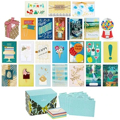 Abbildung von Hallmark 24 handgefertigte Grußkarten in verschiedenen Boxen, modernes Grün, Geburtstagskarten, Babyparty Karten, Hochzeitskarten, Trauerkarten, Dankeskarten