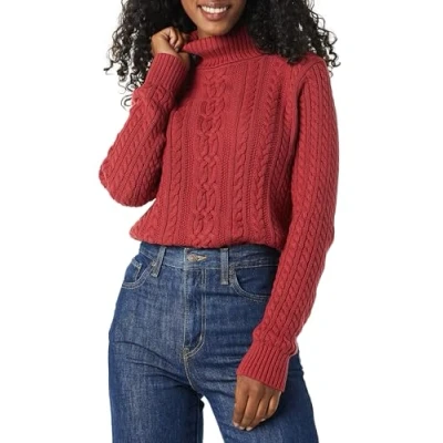 Abbildung von Amazon Essentials Damen Leichter Rollkragenpullover Mit Zopfmuster (Erhältlich In Übergröße), Dunkelrot, L