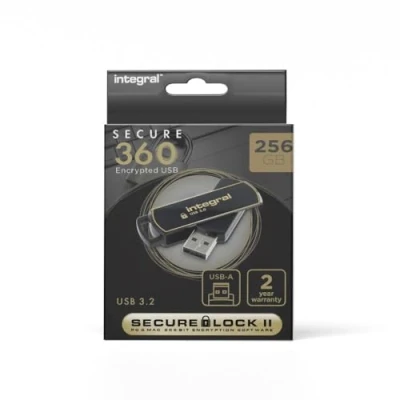 Abbildung von Integral 256GB Secure360 256 Bit Software Encrypted 3.0 USB Stick Funktionierende &amp; verschlüsselte Doppelpartition, intelligenter Schutz vor Passwortangriffen 360 Grad drehbares Gehäuse