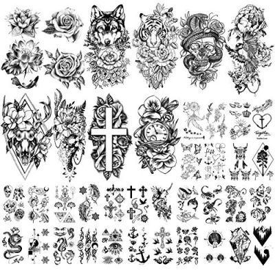 Abbildung von Yazhiji 40 Blatt große sexy Blumen Sammlung wasserdichte temporäre Tattoos dauerhafte gefälschte Tätowierung für Frauen und Mädchen