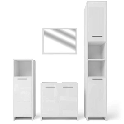 Abbildung von Vicco Badmöbel Set Kiko, Weiß Hochglanz, 4 Teile, (Badezimmerset, St., er Set)