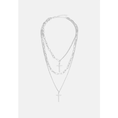 Abbildung von Urban Classics Layering Cross Necklace Unisex Halskette silvercoloured, Herren, Größe: One Size, Silver coloured