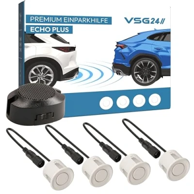 Abbildung von VSG24 Akustische Premium Einparkhilfe ECHO PLUS Parkhilfe zum nachrüsten PDC Rückfahrkamera (Rückfahrwarner mit Lautsprecher &amp; 4 Sensoren Stecksystem Nachrüstsatz)