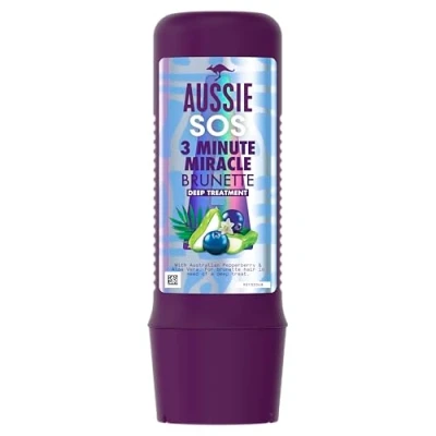 Abbildung von Aussie SOS 3 Minute Miracle brünette Haar Tiefenbehandlung für Haare in Notwendigkeit einer Pflege, mit australischer Pfefferbeere und Aloe Vera, 225 ml