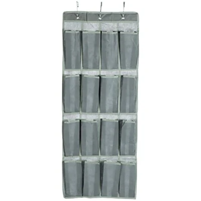 Abbildung von com four® Faltbares Hängeregal Türregal mit 16 Fächern Schuhaufbewahrung Organizer für Zuhause, auf Reisen oder Camping (1 Stück grau/16 Fächer)