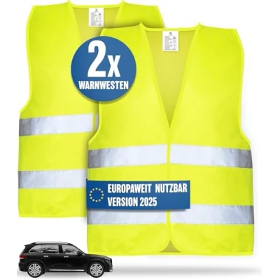 Abbildung von HELDENWERK Auto Warnweste 2er Set für Erwachsene europaweit einsetzbar Reflektierende Warnwesten 2024 PKW Sicherheitsweste, Pannenweste, KFZ Weste