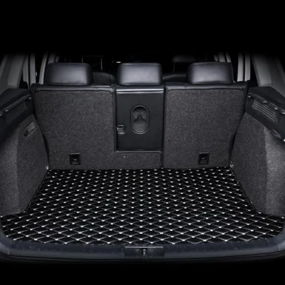 Abbildung von Auto Leder Kofferraummatte für Honda HRV 2021 2022 2023 2024, Kofferraum Schutzmatte Hund Kofferraumschutz Zubehör,Black Beige