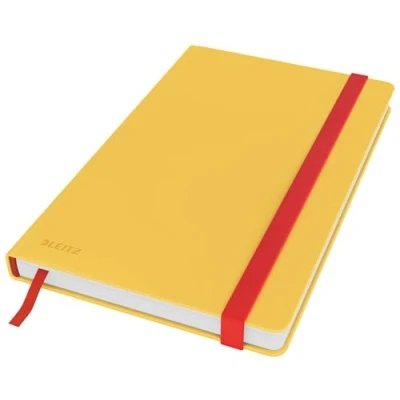 Abbildung von Leitz liniertes Hardcover Notizbuch in A5 Format, 80 Blatt, 160 Seiten, 100 g/m² Papier, Ideal für Büro, Schule, Studium oder als Journal Buch, Gummizugverschluss, Warmes Gelb, Cosy Serie, 44810019