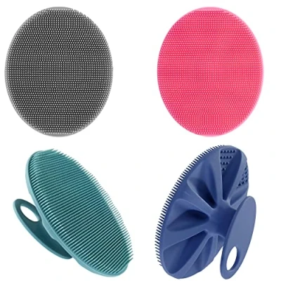 Abbildung von INNERNEED Körperreinigungsbürste aus weichem Silikon in Lebensmittelqualität, Duschschrubber, sanftes Peeling und Massage für alle Hauttypen, Rosa + Dunkelgrün Dunkelblau Grau
