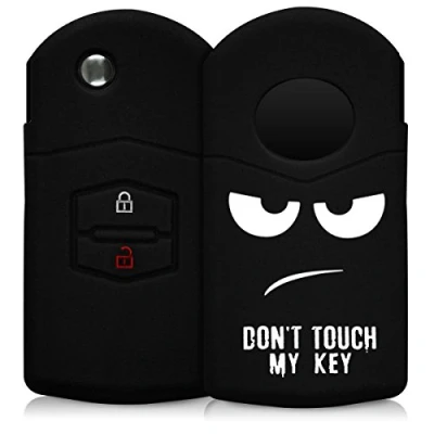 Abbildung von kwmobile Autoschlüssel Hülle kompatibel mit Mazda 2 Tasten Schlüsselhülle Don&#039;t Touch My Key Weiß Schwarz