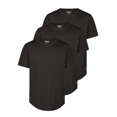 Abbildung von JACK &amp; JONES Tshirt Herren lang geschnitten Set 100% Bio Baumwolle Regular Fit JJENOA 3er Pack Rundhals Kurzarm Sommer Organic Basic Tee Shirt, Größe:XL, Farbe:Pack 4 (Black)