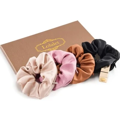 Abbildung von (4 Stück) Lolalet Haargummis Scrunchies mit Reißverschluss Tasche für Damen, Haargummi Weich Elastisch Damen Frauen Mädchen A