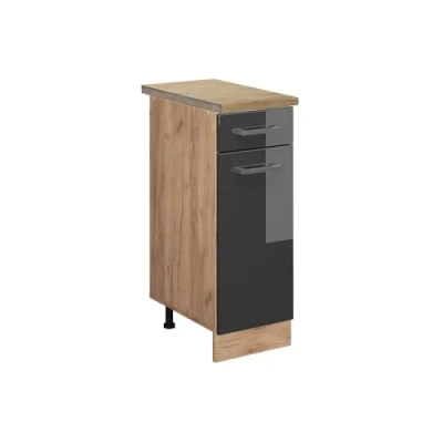 Abbildung von Vicco Küchenunterschrank R Line, Anthrazit Hochglanz/Goldkraft Eiche, 30 cm, AP Eiche