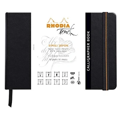 Abbildung von Rhodia 116124C Skizzenbuch Calligrapher Book, 32 Blatt blanko, simili Japon, 250g, 21 x 14,8 cm, Querformat, Hardcover mit Kunstleder, Schwarz, 1 Stück
