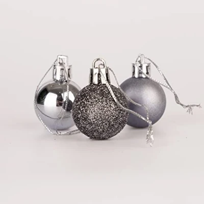 Abbildung von 30 mm/24 Stück Weihnachtskugeln, bruchsicher, dunkelgrau, Weihnachtsbaumschmuck, Kugel, Ornamente, Kugeln, Weihnachtsdekoration, Urlaubsdekoration, glänzend, matt, glitzernd