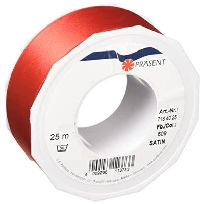 Abbildung von PRÄSENT C.E. Pattberg Satin rot, 25 m Satinband zum Einpacken von Geschenken, 40 mm Breite, Geschenkband Dekorieren &amp; Basteln, Dekoband, Anlass