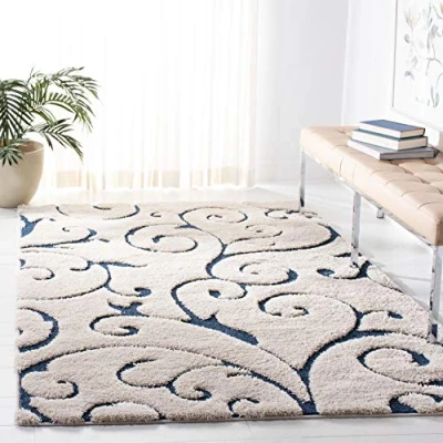 Abbildung von SAFAVIEH Zottelig Teppich für Wohnzimmer, Esszimmer, Schlafzimmer Florida Shag Collection, Hoher Flor, Creme und Blau, 122 X 183 cm