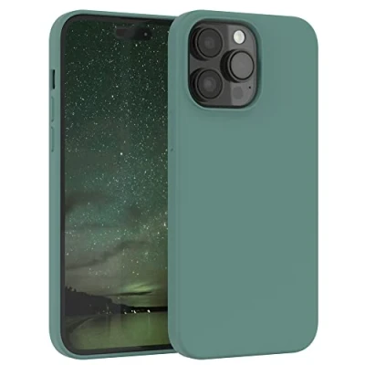 Abbildung von EAZY CASE Premium Silikon Handyhülle kompatibel mit iPhone 14 Pro Max, Slimcover Kameraschutz und Innenfutter, Silikonhülle, Schutzhülle, Bumper, Handy Case, Hülle, Softcase, Nachtgrün, Grün