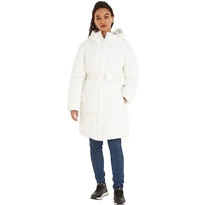 Abbildung von Calvin Klein Jeans Damen Mantel Logo Belt Long Puffer Winter, Weiß (Ivory), L