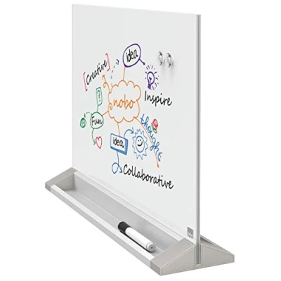 Abbildung von Nobo Glas Whiteboard Freistehende Magnetische Desktop Tafel, Beidseitig Beschriftbar, Trocken Abwischbar, Rahmenlos, Zuhause/Büro, 585 x 447 mm, Inkl. Markerstift und Magneten, Brilliant Weiß, 1905265