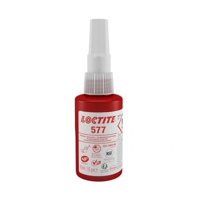 Abbildung von LOCTITE 577, mittelfester industrieller Klebstoff für die Gewindedichtung, universell einsetzbarer Flüssigkleber Rohre und Metallgewinde, chemisch beständig, 1x50ml