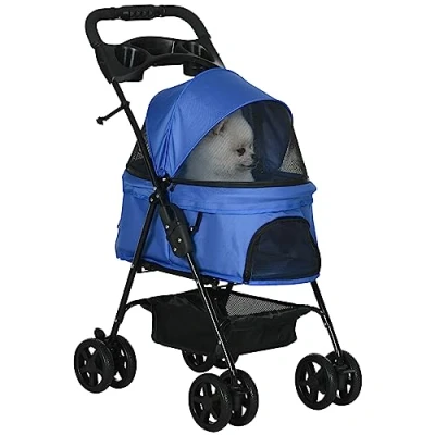 Abbildung von Hundewagen Pet Stroller für kleine Hunde Haustierwagen Oxford Blau