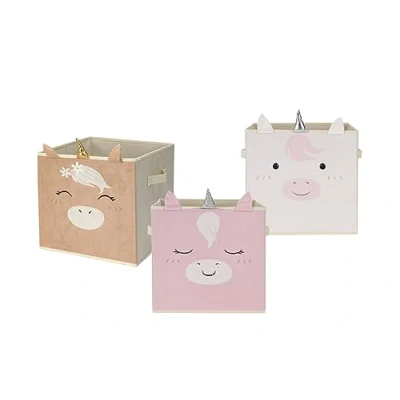 Abbildung von Einhorn Aufbewahrungs Box 3er Set 32 x 30 cm Faltbare Sortierbox für Würfelregale Regal Kinder Spielzeugkiste Ordnungsbox Würfel Stofbox Mädchen