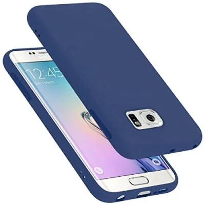Abbildung von Cadorabo Hülle kompatibel mit Samsung Galaxy S6 Edge Plus Handyhülle für Case aus flüssigem Silikon stoßfeste dünne TPU Schutzhülle Liquid BLAU