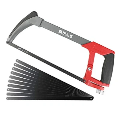 Abbildung von AIRAJ Metallsäge 300 MM,Hand Sägen mit 10 Austauschbarer Klinge,45 /90 Eisensäge für Metall,Holz,Stahl,PVC Rohr,Gefrorenem Fleisch,Bügelsäge und Plastik,Profi