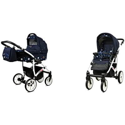 Abbildung von BabyLux Largo 2 in 1 Baby Kinderwagen Tief und mit Zubehör Verstellbar faltbar Aluminiumkonstruktion Wasserdicht Nicht abnehmbare Räder Olive Black