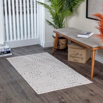 Abbildung von Surya Nador Teppich Läufer modern Abstrakt Design in Marmor Optik für Wohnzimmer, Esszimmer, Schlafzimmer groß, weicher Kurzflor 80x150cmTeppich Beige, Elfenbein und Silber