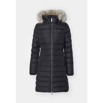 Abbildung von Tommy Jeans Damen Daunenmantel Essential Hooded Down Coat mit Kunstpelz, Schwarz (Black), L