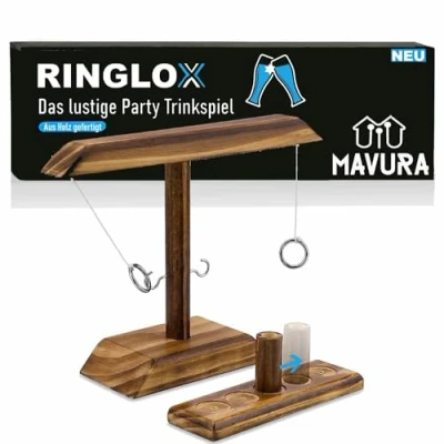 Abbildung von MAVURA Spiel, RINGLOX Partyspiel aus Holz Ring Toss Haken &amp; werfen, Wurfspiel Trinkspiel Party Spiel Ringwurfspiel Saufspiel