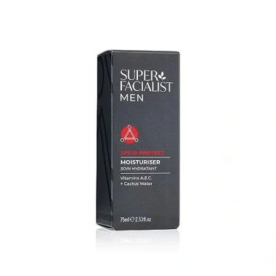 Abbildung von Super Facialist For Men SPF10 Protect Day Gesichtspflege 75 ml Hyaluronsäure befeuchtet tief mit Schutzfaktor LSF. Für alle Hauttypen geeignet Vegan Friendly und hergestellt in Großbritannien.