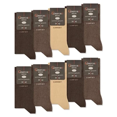 Abbildung von 10 Paar Comfort Socken ohne Gummi &amp; Naht Herren Damen Baumwolle Komfortbund 13100 (Beige Braun 47 50)