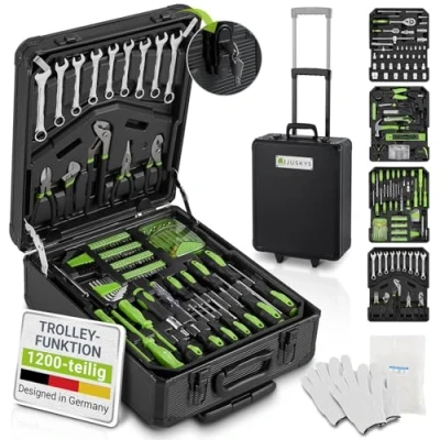 Abbildung von Juskys Werkzeugkoffer (1200 St), 1200 teiliges Werkzeug Set mit Handschuhen, Trolley Funktion