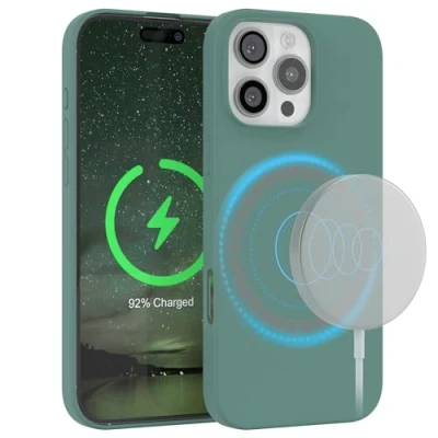 Abbildung von EAZY Case Silikonhülle für iPhone 16 Pro Max Hülle mit Qi Charging Silikon Schwarz weich stoßfeste Handyhülle Schutzhülle Kameraschutz Dünn Schutz TPU Bumper in Pinien Grün