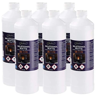 Abbildung von Carlo Milano Ethanol Flasche: 6er Set Bio Ethanol/Bio Alkohol für Deko Kamine, je 1 l (Feuerstelle Ethanol, Flüssiges Feuerschale)