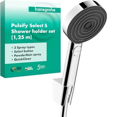 Abbildung von hansgrohe Duschbrause &quot;Pulsify Select S&quot;, (Brauseschlauch, Handbrause, Brausehalter), 10,5cm, 3 Strahlarten Relaxation mit Duschschlauch 125cm
