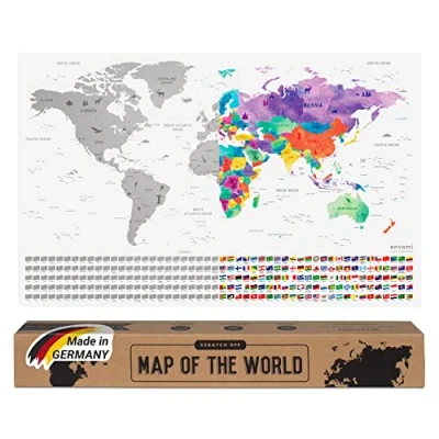 Abbildung von envami® Weltkarte zum Rubbeln I Silber Made in Germany Englisch 68 x 43 cm Landkarte Freirubbeln Rubbelweltkarte Freikratzen Scratch Off Map