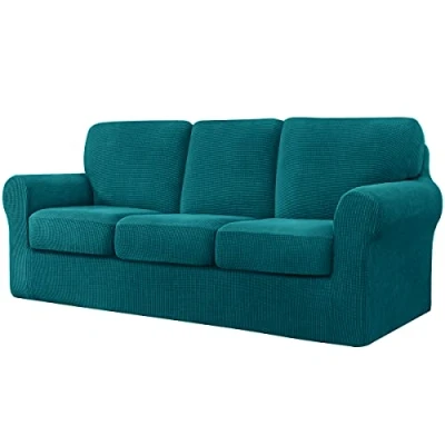 Abbildung von CHUN YI Sofabezug Stretch Sofa Überwürfe mit separaten Kissen und Rückenbezügen Elastisch Sitzkissenbezug Sofahusse Couchbezug Wohnzimmer Dekor(Blaugrün,3 Sitzer)